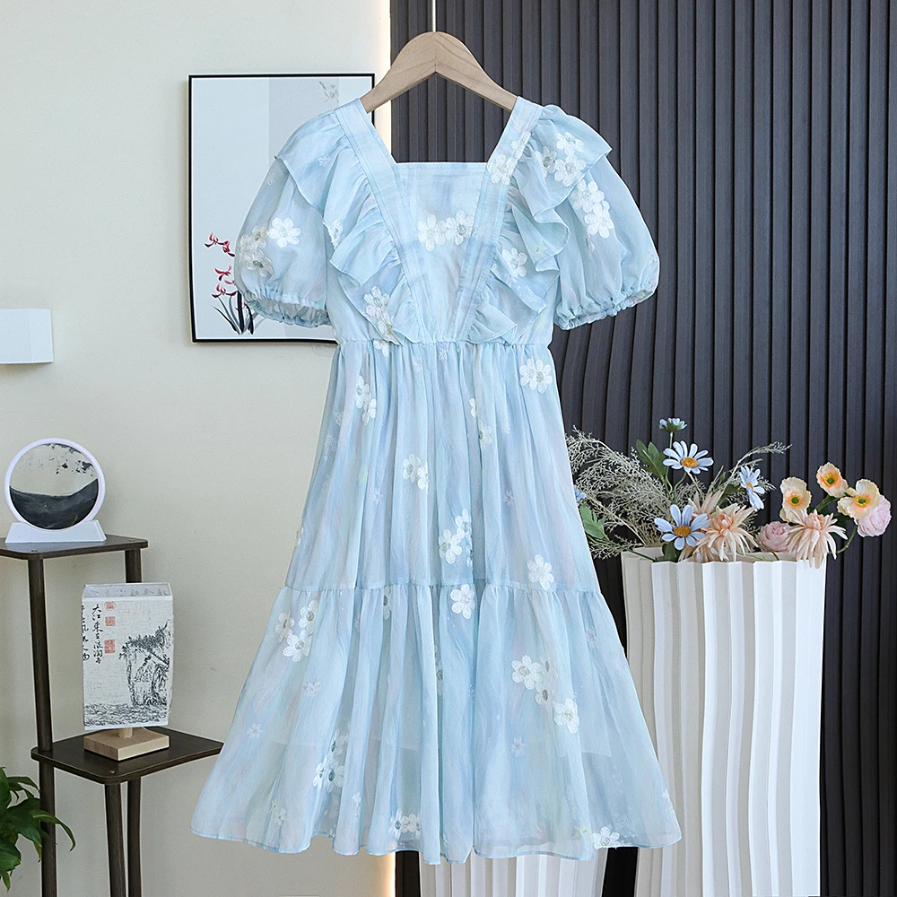 女童连衣裙夏季2024新款夏装儿童洋气泡泡袖韩版显瘦女孩公主裙
