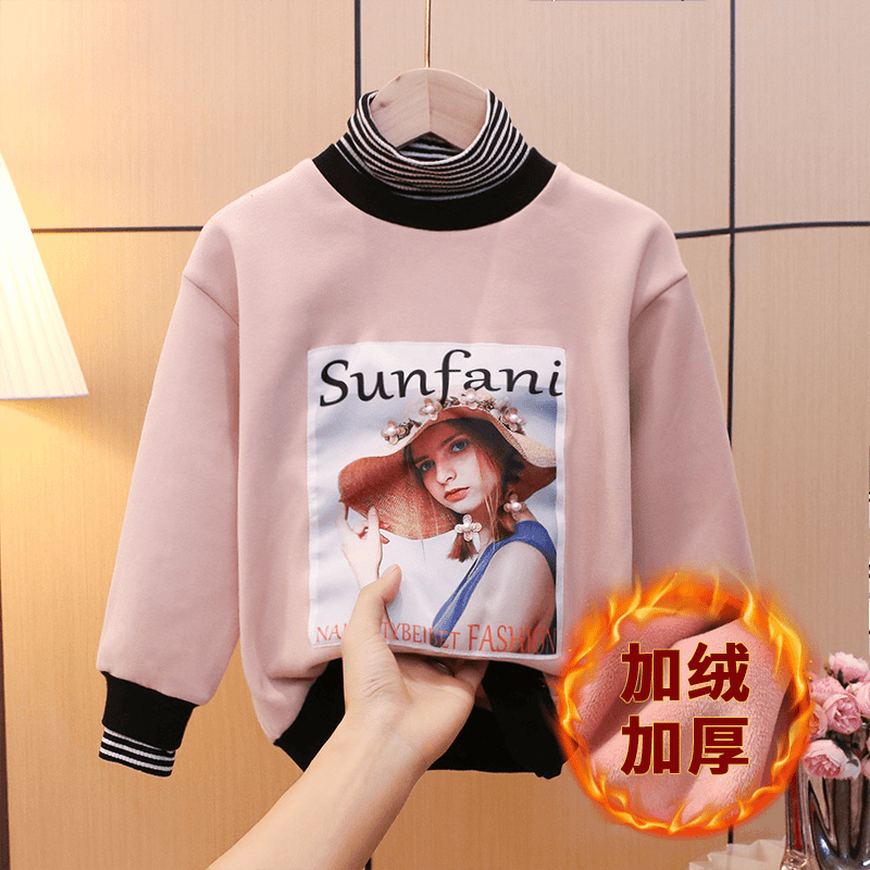 儿童加绒卫衣冬款2023新款童装保暖中大童高领女童上衣新款洋气