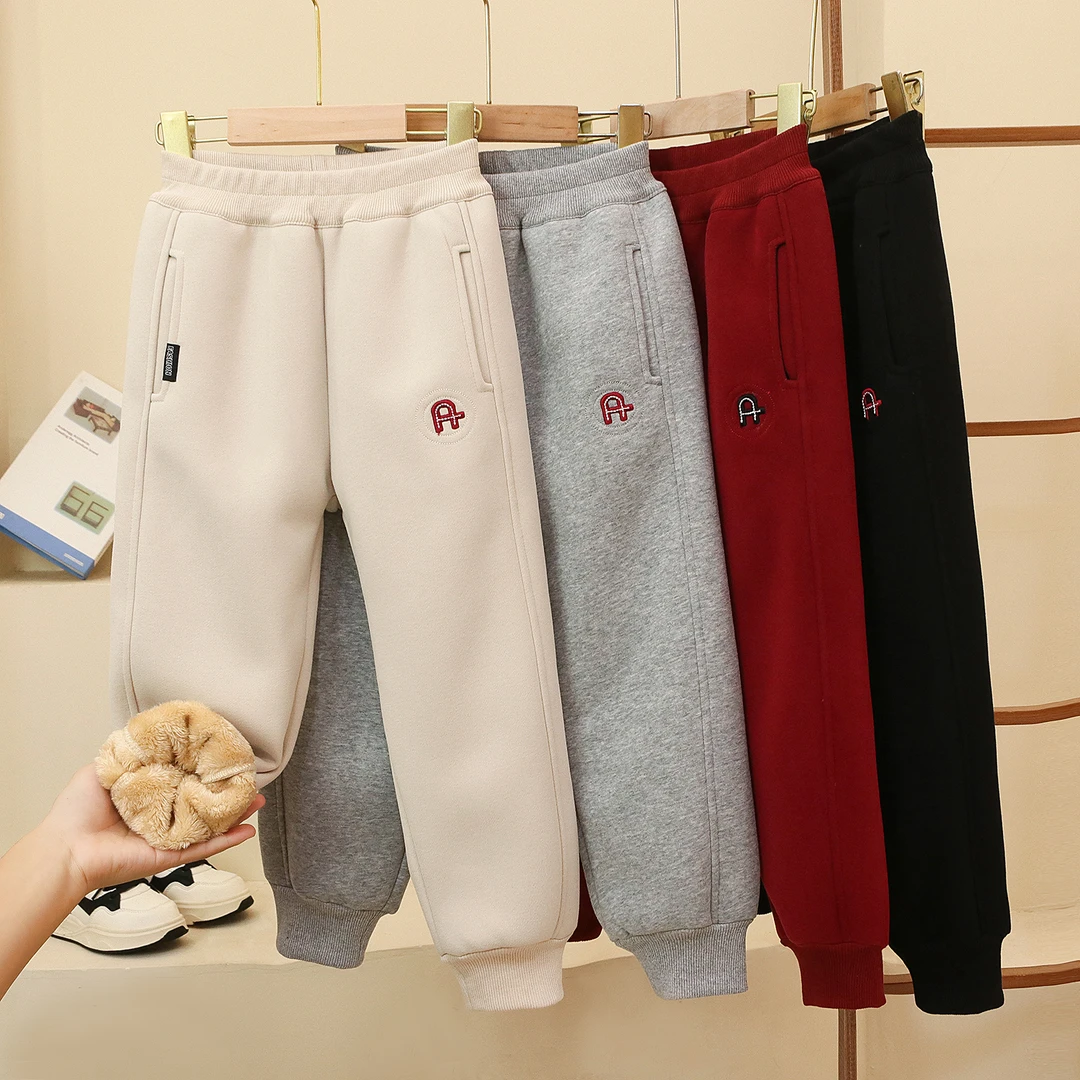 加绒加厚儿童裤子冬季新款童裤男童女童同款束脚裤洋气保暖百搭裤