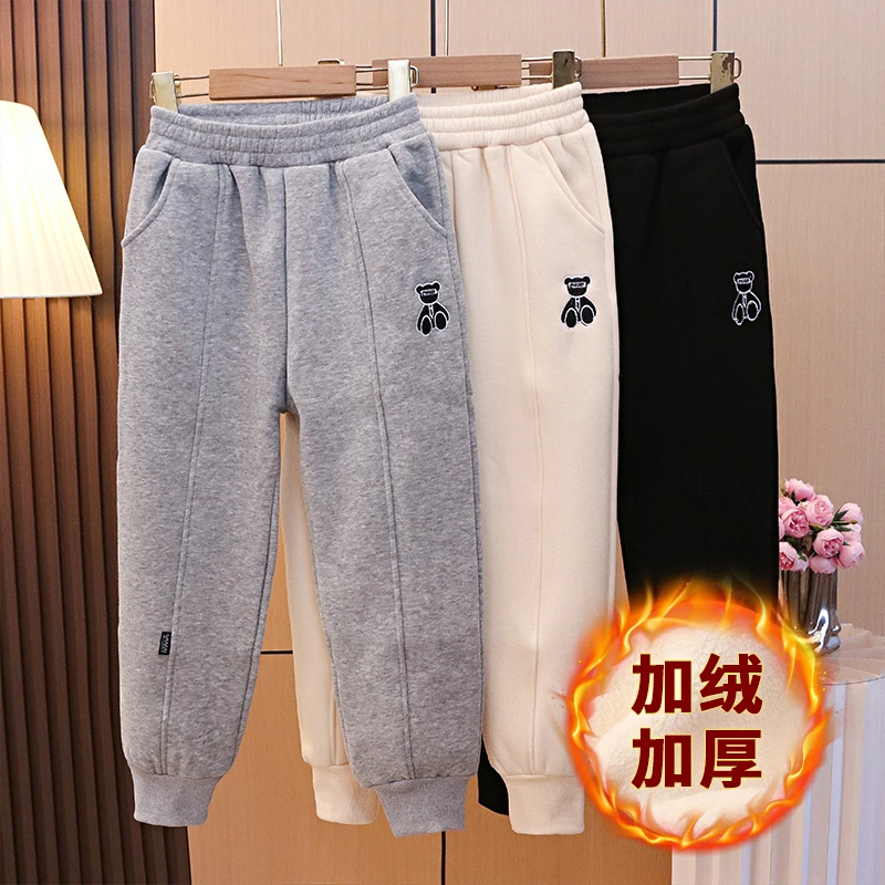 儿童冬款一体绒保暖裤新款洋气男女童同款休闲裤子童装加厚加绒裤