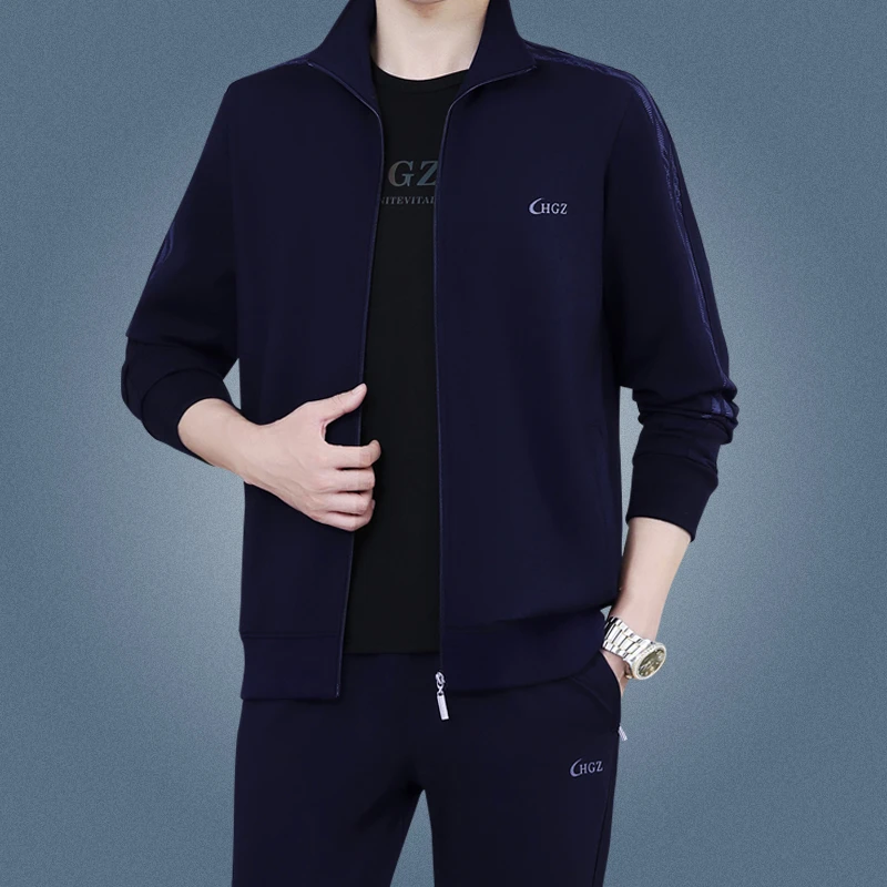 恒源祥集团彩羊中老年运动服套装男高端休闲套装宽松大码爸爸装棉