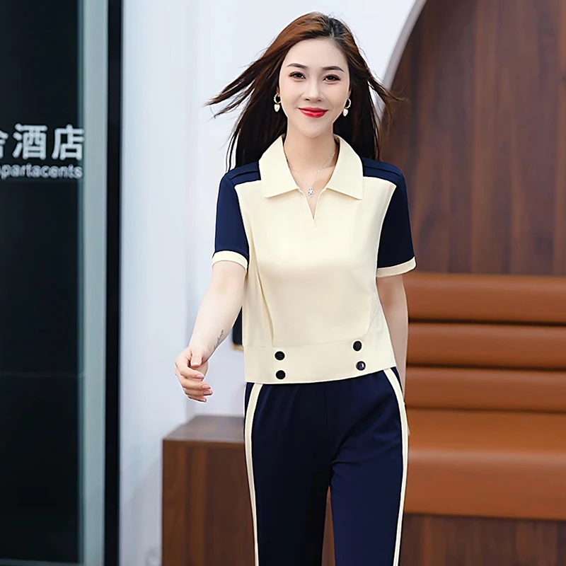 洋气运动套装女夏装2024新款时尚气质韩版大码减龄休闲服两件套薄