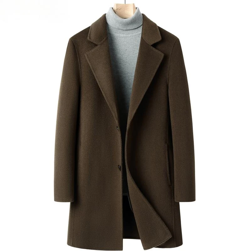 秋冬新款双面羊绒大衣男士中长款青年休闲风衣加厚羊毛子呢外套潮