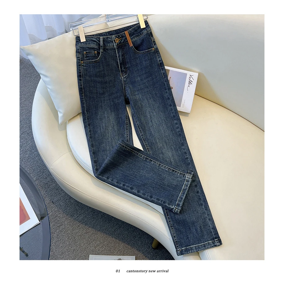 烟管牛仔裤女春秋2025早秋修身裤子显瘦小个子九分复古高腰直筒裤