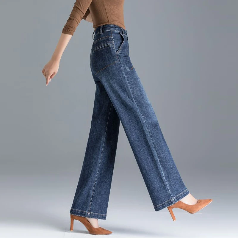 2025年春秋新款直筒牛仔裤女垂感阔腿裤女中年妈妈直筒裤显瘦长裤