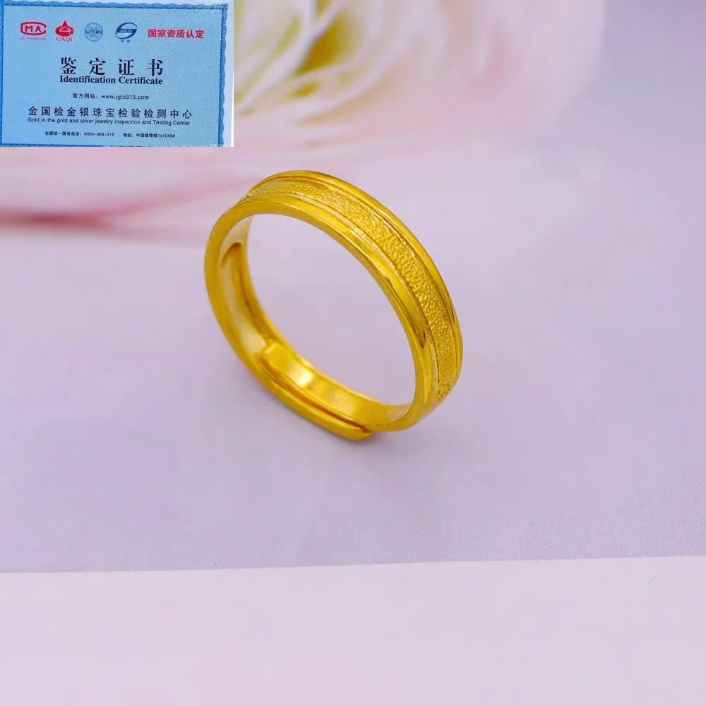 【厚金工艺 带国检证书】磨砂戒指活口银电镀真金TY