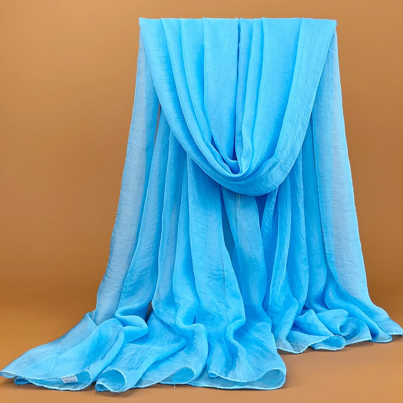 RGLT/瑞格丽特丝巾女春秋薄纱巾韩版浅蓝夏季防晒长款广场舞披肩