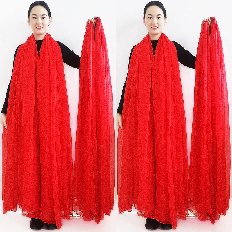 RGLT/瑞格丽特大红色广场舞蹈围巾纱巾超长红丝巾女秋冬妈妈披肩