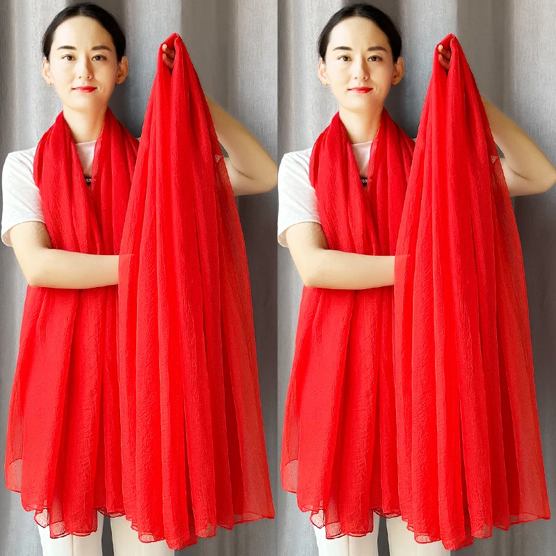 RGLT/瑞格丽特中国红丝巾秋冬红色围巾广场纱巾沙滩长款防晒披肩