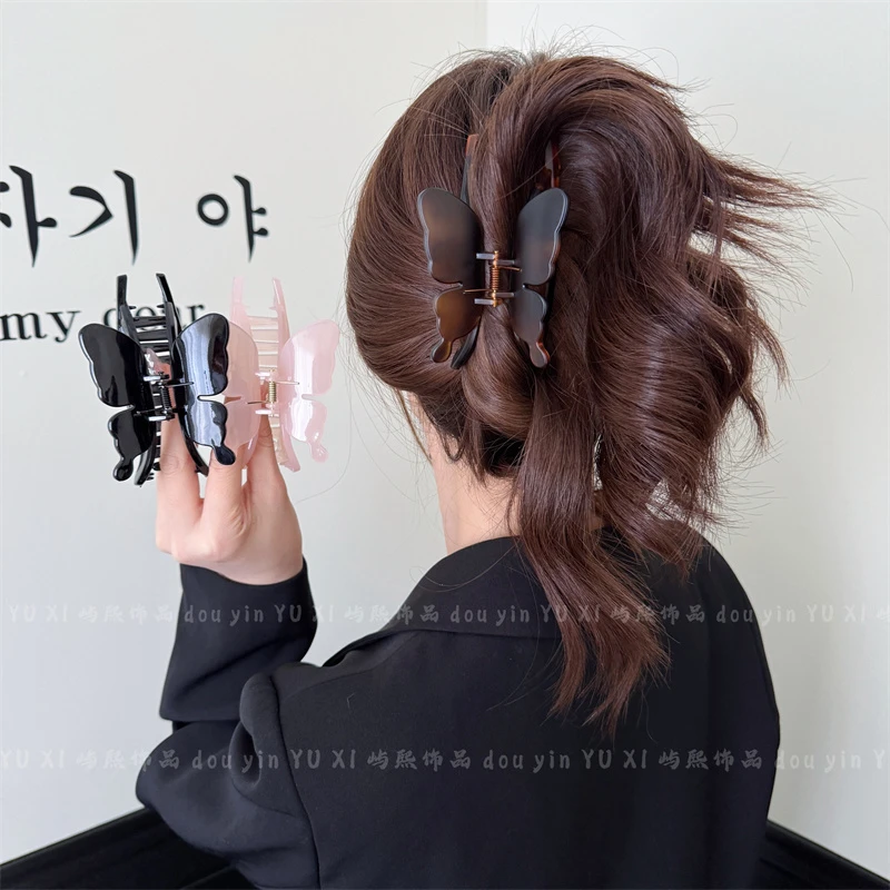 屿熙蝴蝶设计网红简约发夹女后脑勺高级感亚克力抓夹氛围感鲨鱼夹