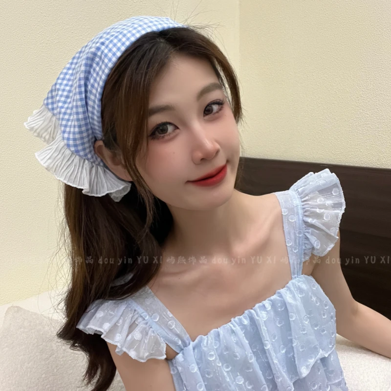 法式蕾丝发箍款三角巾女包头田园风发带百搭高级感海边氛围感拍照