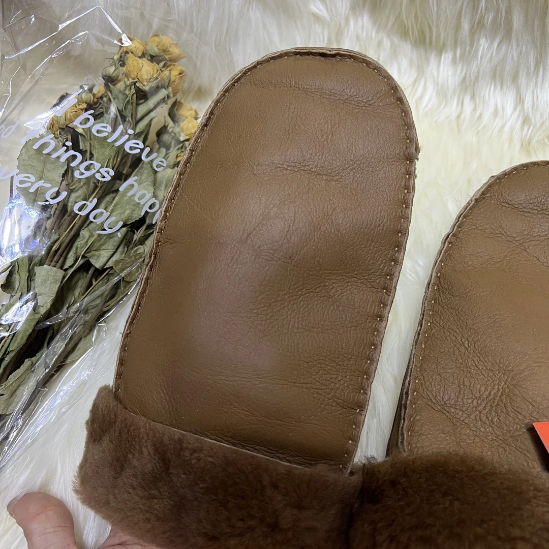 魏来顺冬季保暖棉羊皮毛一体整皮女士手套手工缝制男士连指手闷子