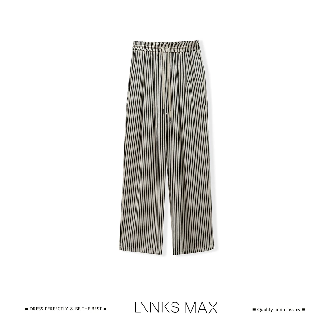 Links Max竖条纹气质休闲慵懒直筒阔腿裤2200