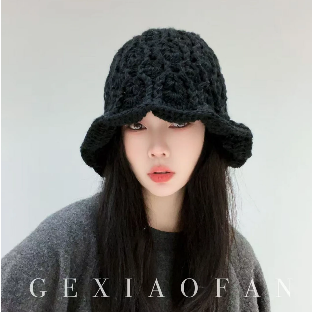 格小梵·冬季帽子纯手工韩系钩织花瓣针织毛线渔夫帽显小百搭帽子
