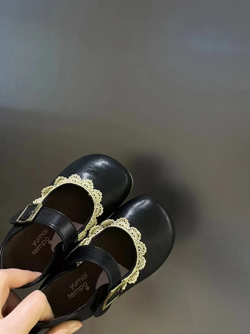 YMA24-002蕾丝花边皮鞋2024新款秋季儿童公主鞋时尚软底女童单鞋