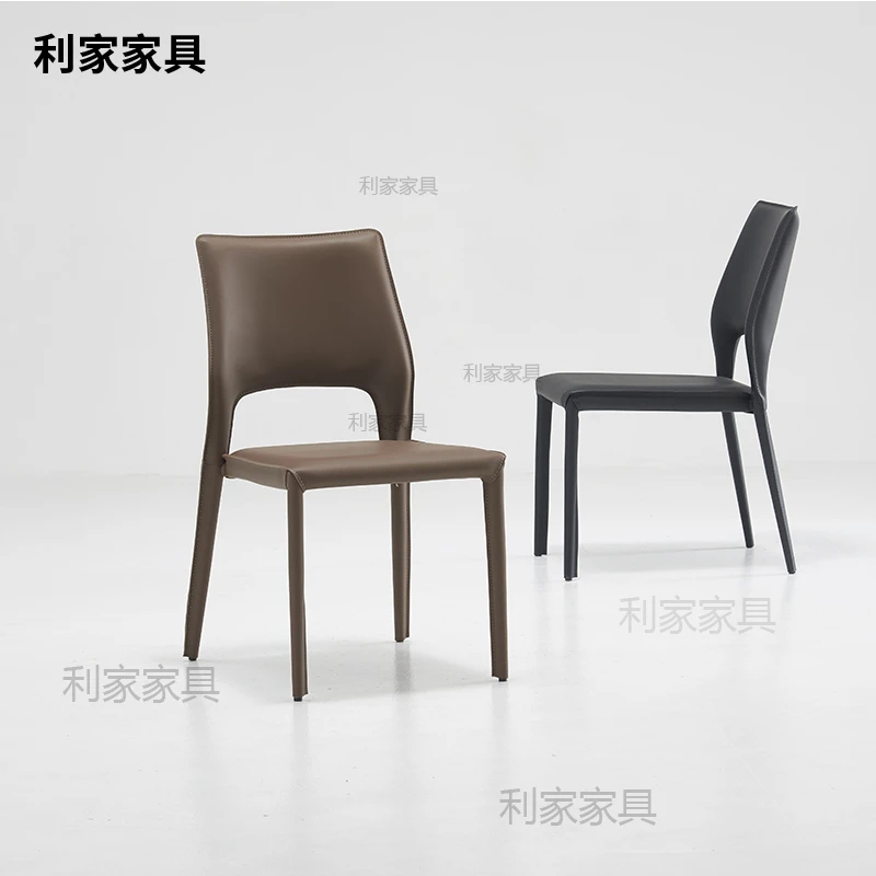 马鞍皮椅子轻奢高级餐桌椅家用餐椅餐厅靠背极简设计师2024新款椅