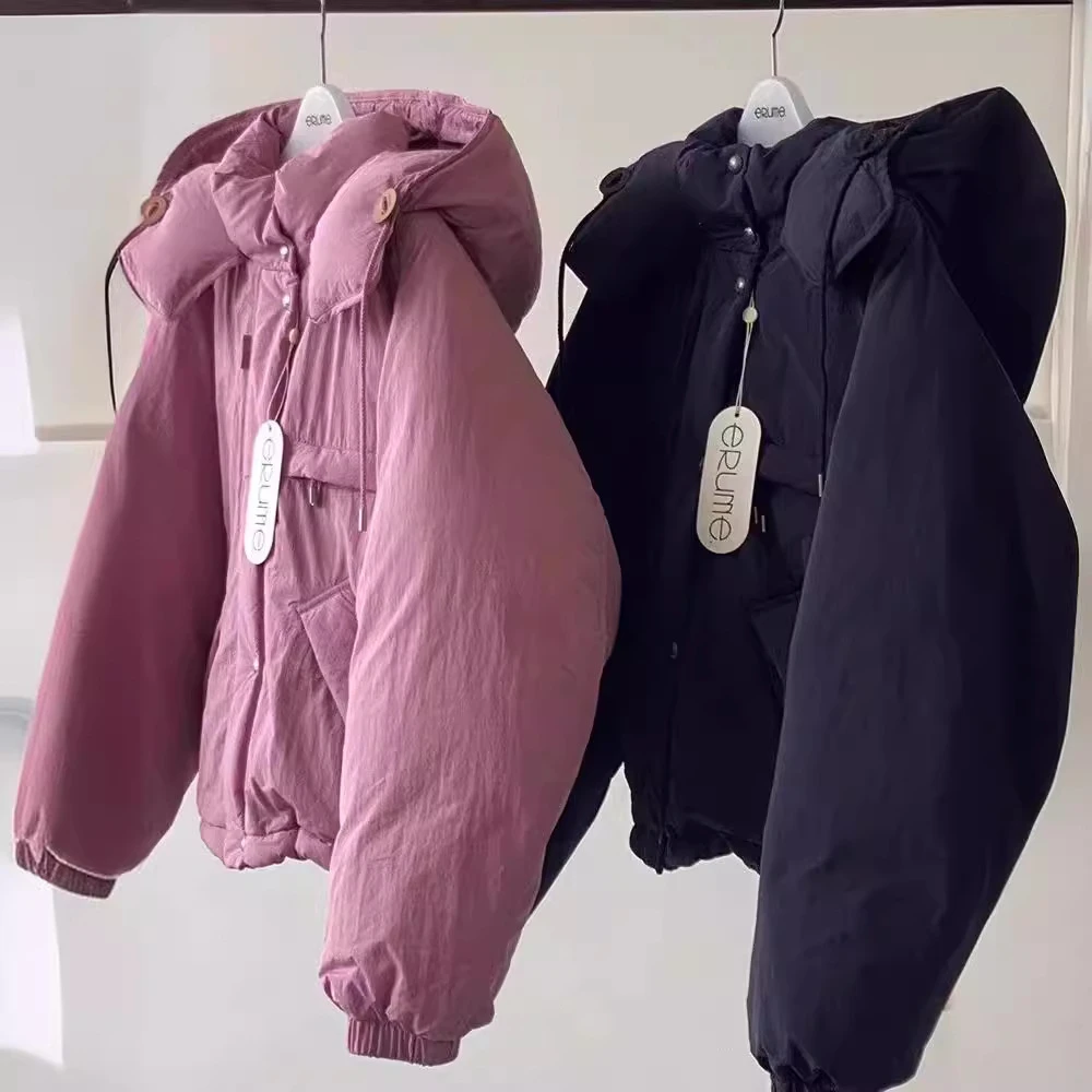 韩国东大门erume2024新款高端连帽保暖鹅绒短款羽绒服外套宽松女