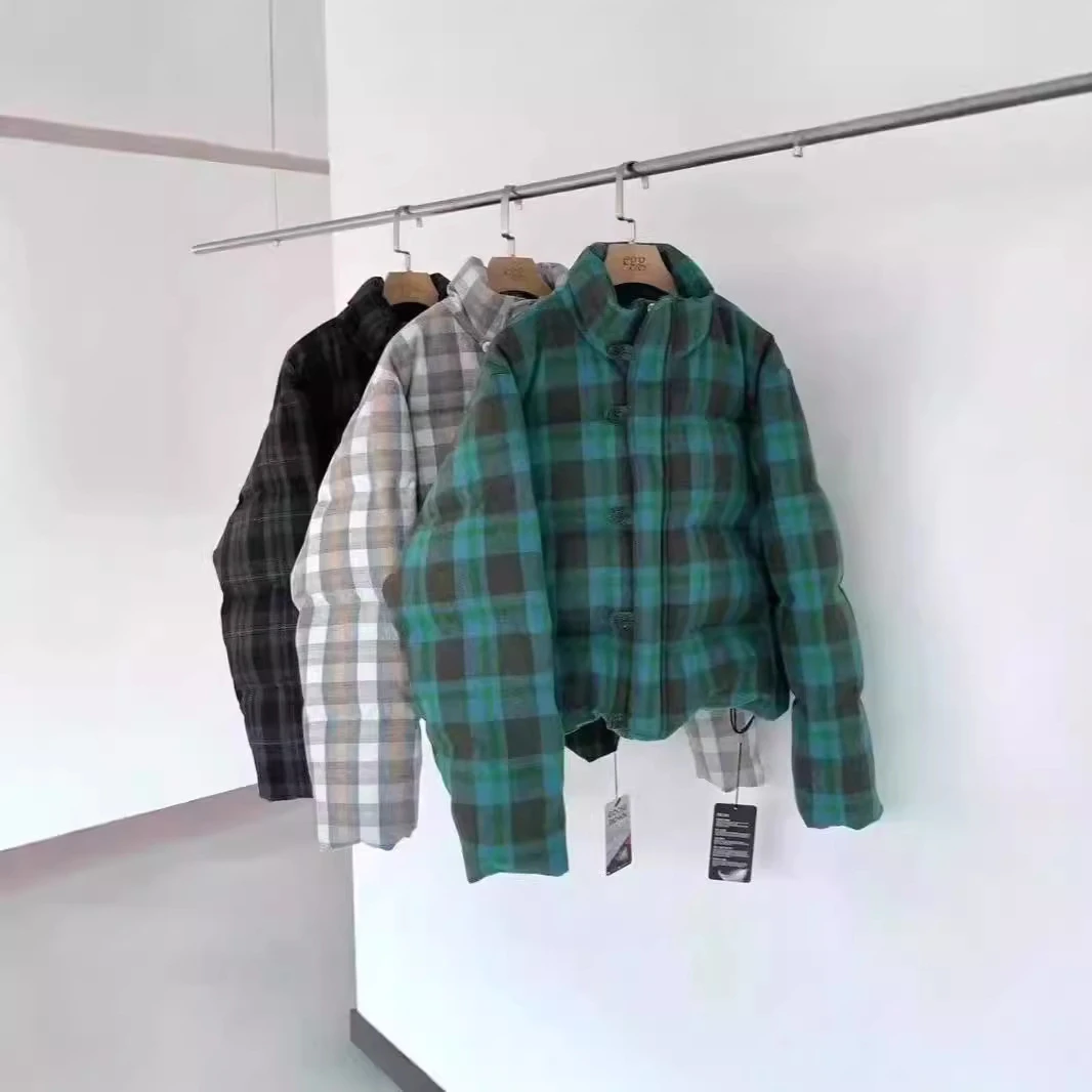 egg羽绒服女秋冬新款韩国格子保暖短款小个子外套面包服加厚鹅绒