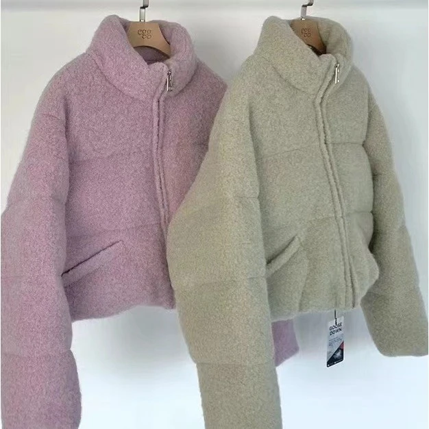 egg鸡蛋家羽绒服女冬季小个子加厚立领上衣外套毛呢保暖鹅绒服