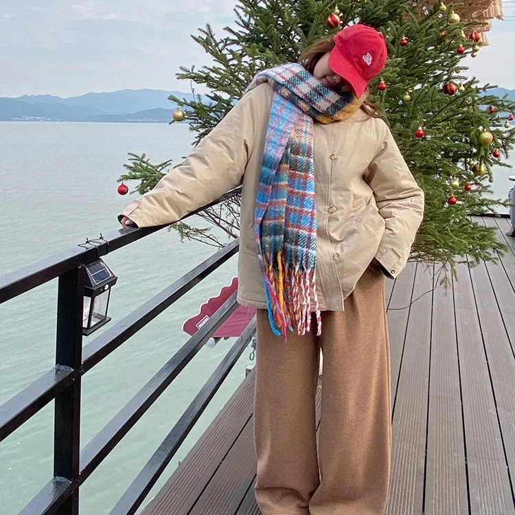 大码冬季加棉加厚棉衣棉服女韩系穿搭学院风卡其色风衣工装外套女