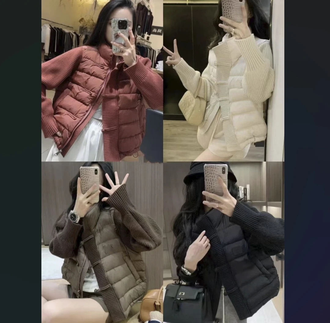 （柚子同款）ZJ冬季针织拼接袖字母复古扣时尚羽绒服8655