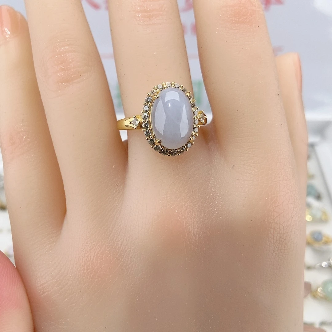 【闪购商品】翡翠戒指银S925镀金镶嵌天然翡翠