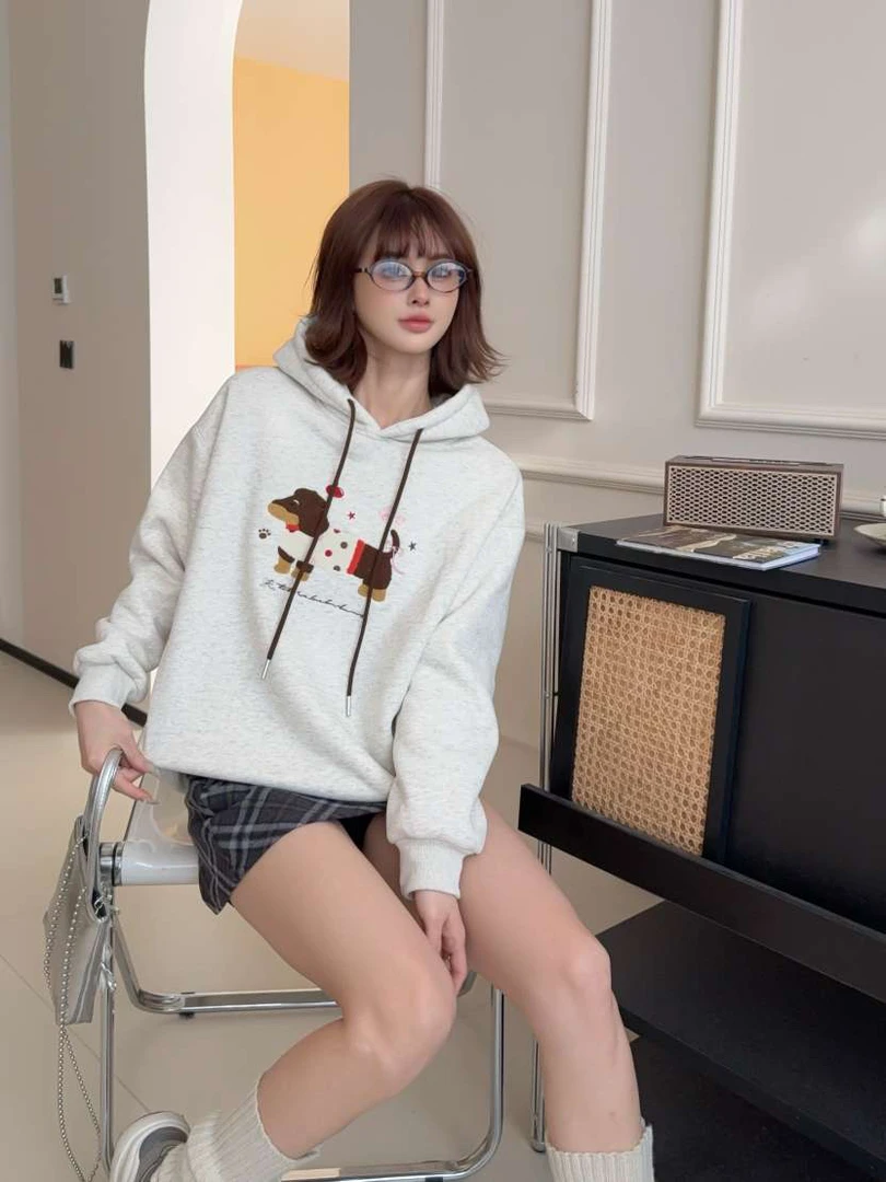 现货！韩国大东门趣味卡通小狗套头上衣女2024新款连帽卫衣秋