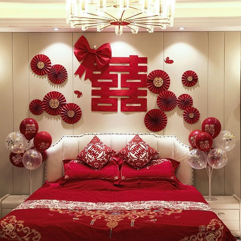 新款婚房布置套装结婚装饰男方女方卧室客厅背景墙拉花新房婚庆品