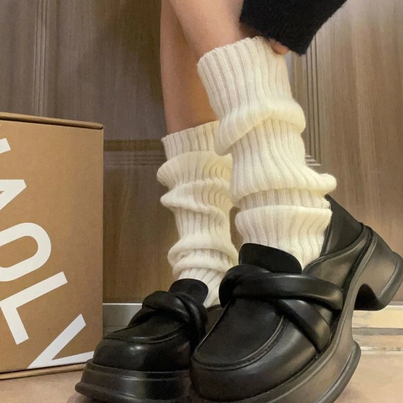 冬季堆堆袜针织袜套袜子女款秋冬季辣妹长筒小腿套保暖黑色堆堆袜