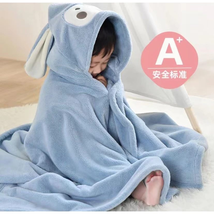 2024新加厚婴儿浴巾洗澡珊瑚绒婴儿披风斗篷儿童带帽吸水浴袍加厚