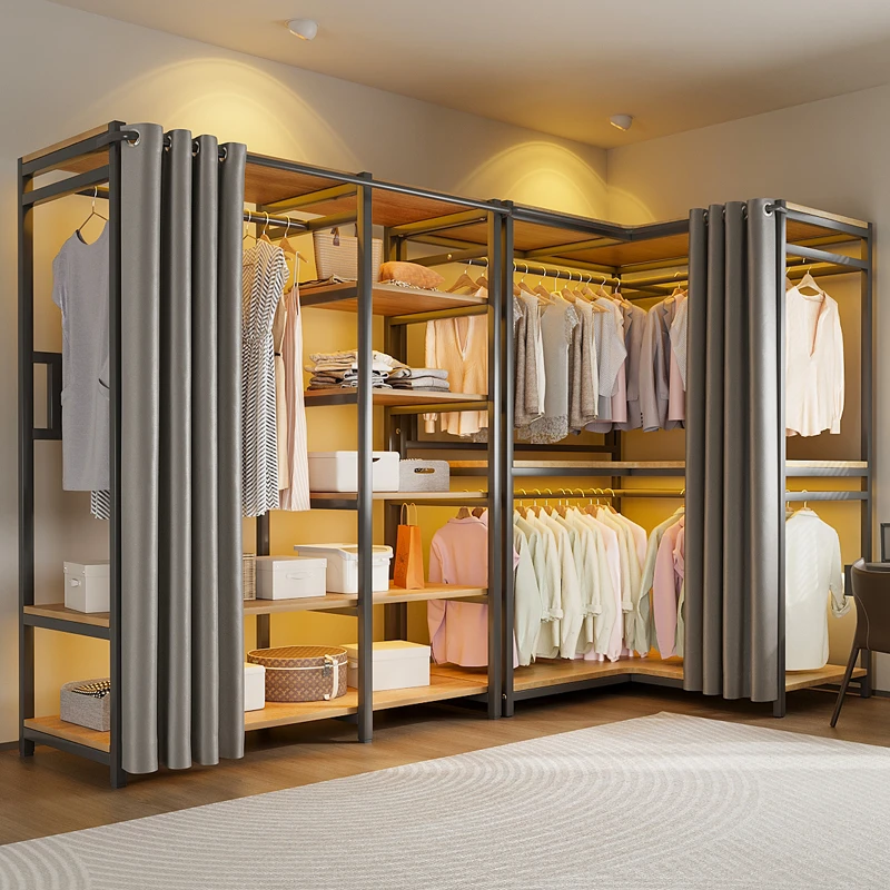 衣帽架转角金属衣架收纳架子衣帽间卧室挂衣加粗落地简易开放衣架