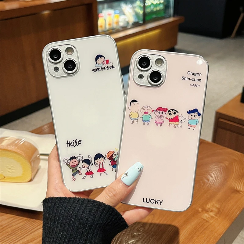蜡笔小新小丸子苹果华为荣耀/OPPO/VIVO小米红米高级手机壳玻璃壳