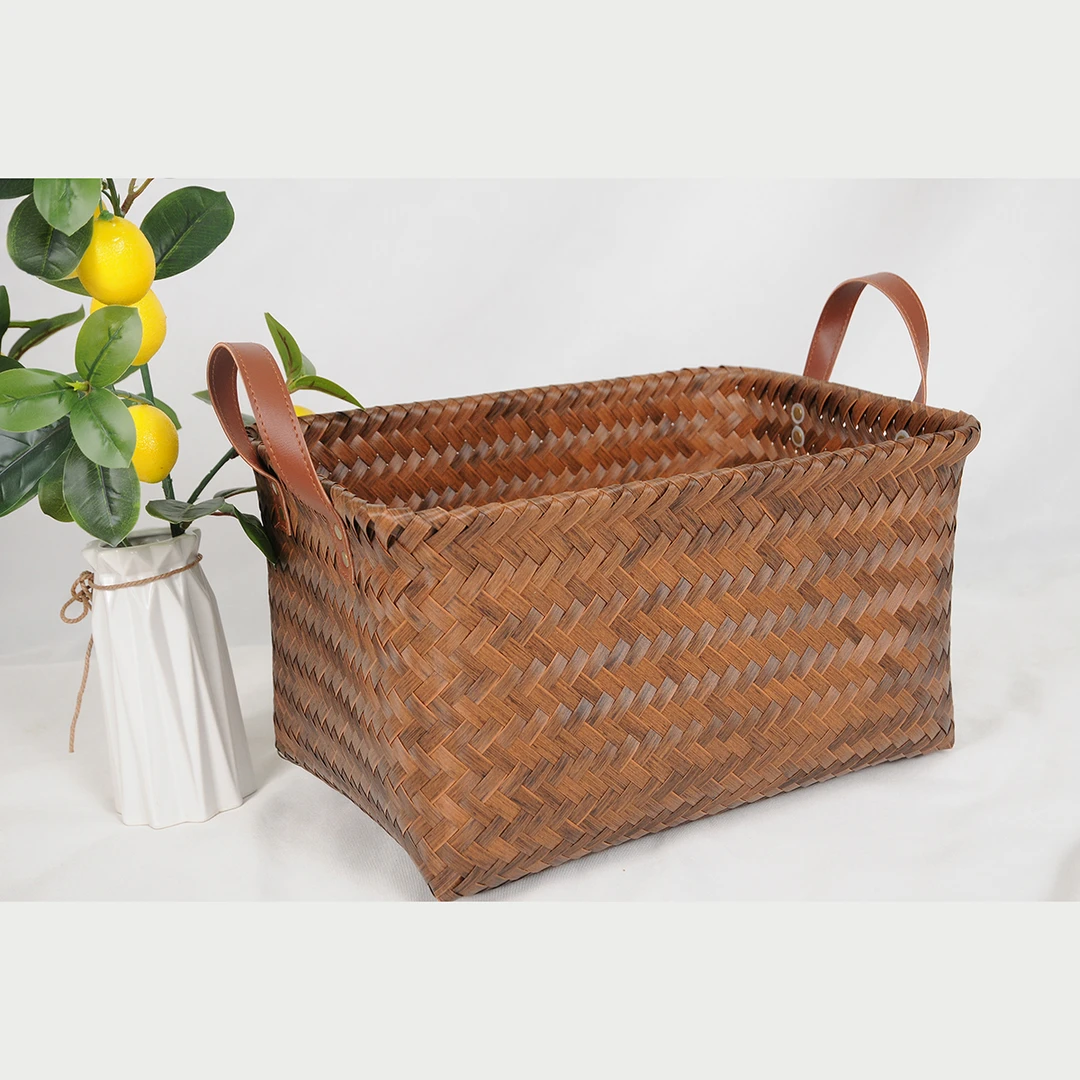 内衣收纳筐手工复古脏衣篓家用轻奢简约北欧方形储物美式日式灰色