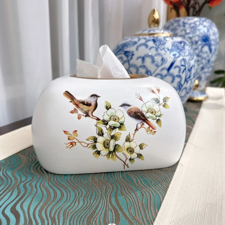中式陶瓷纸巾盒客厅茶几摆件餐巾纸盒家用复古手工抽取式纸巾袋