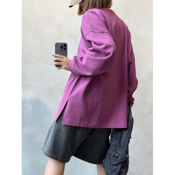 韩国档口新款长袖宽松圆领纯色韩版卫T恤