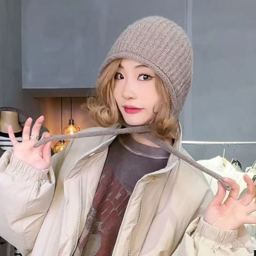 韩国东大门水母帽纯色卷边针织秋冬帽子