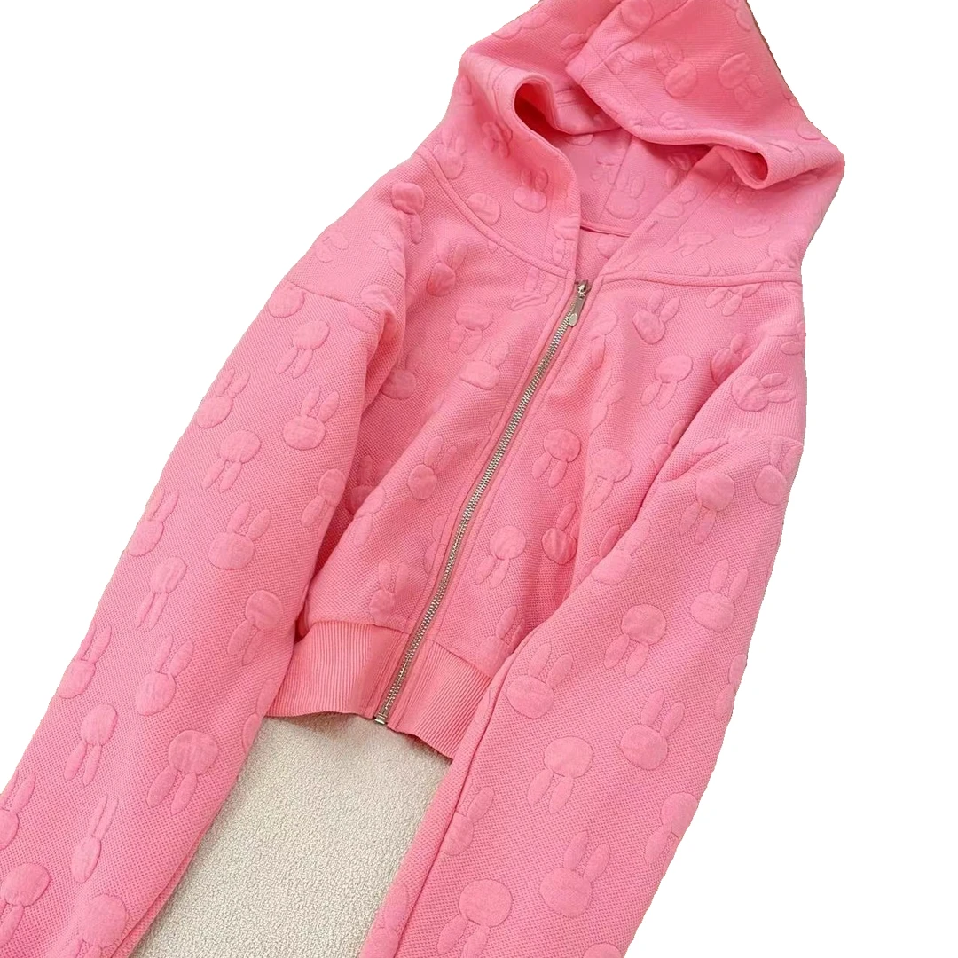 深圳女装2022年秋冬新款连帽提花卫衣长裤，短裤套装拉链女装短款