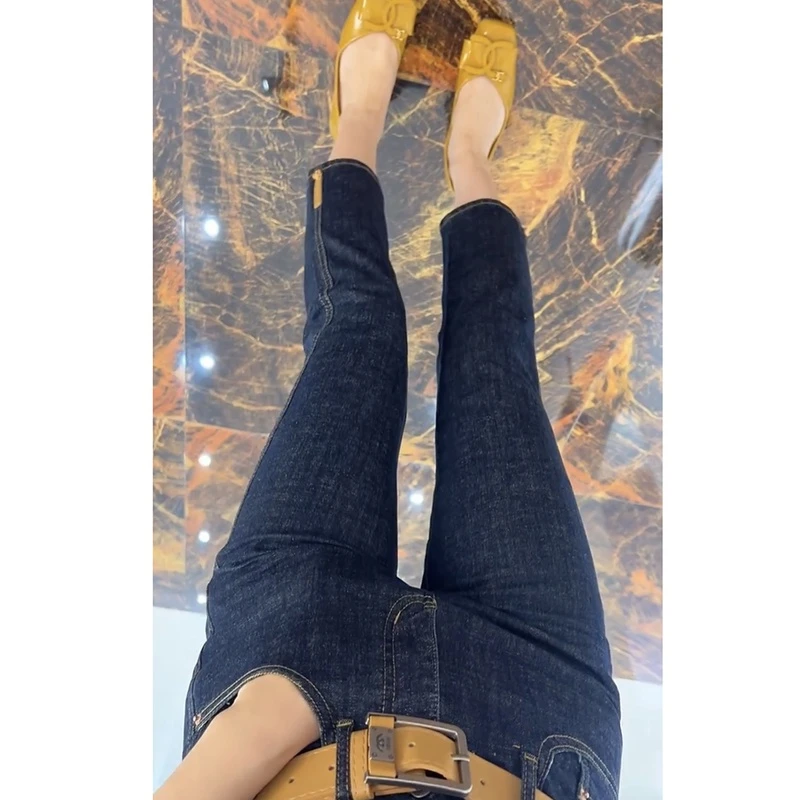 梨形身材微胖大码女装2023年秋季新款小脚直筒八分烟管牛仔裤子女