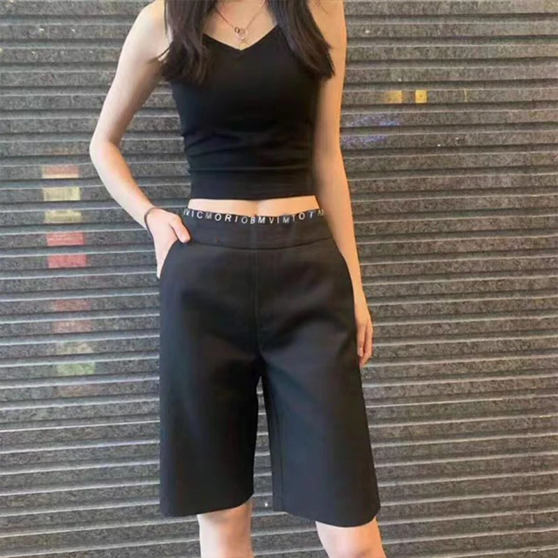 大码高档五分裤女夏季薄款微胖女生腿粗显瘦休闲短裤直筒黑色中裤