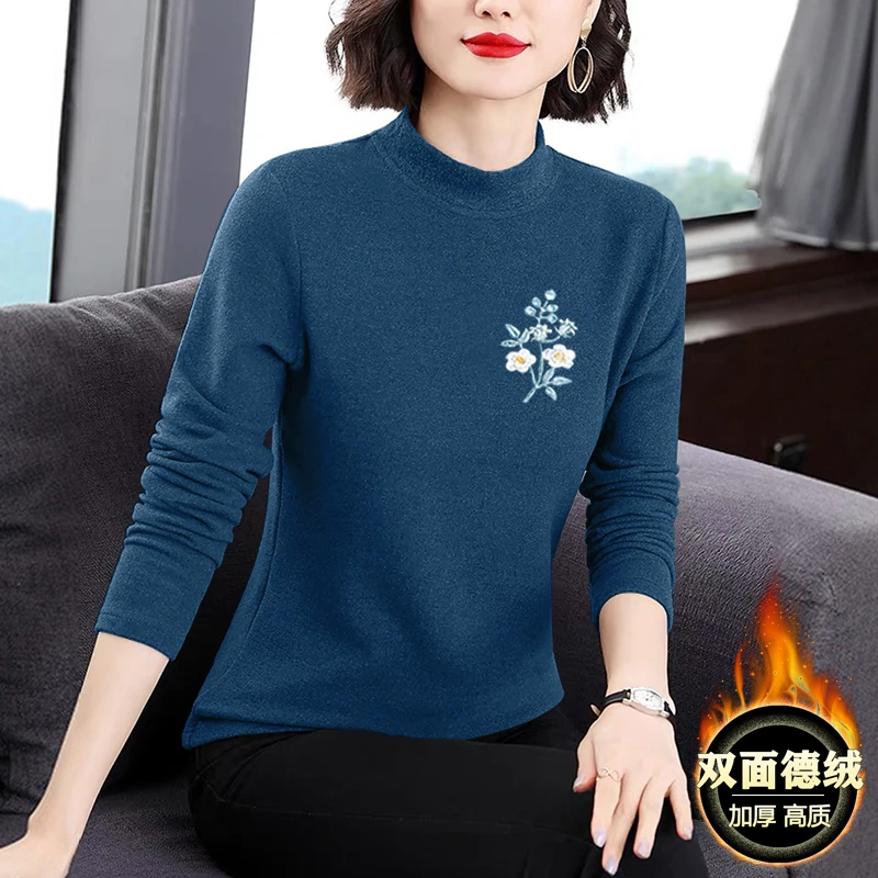 中老年妈妈德绒打底衫女新款加厚长袖T恤秋冬百搭老年人保暖内衣