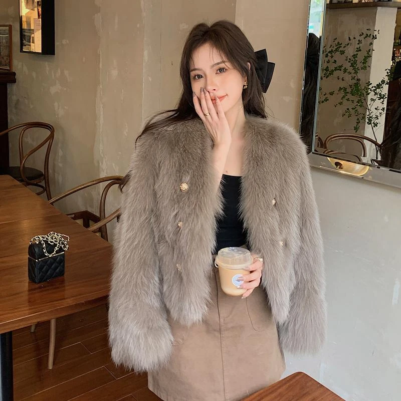 小香风仿狐狸毛毛绒外套女秋冬季海宁年轻气质显瘦短款毛茸茸上衣