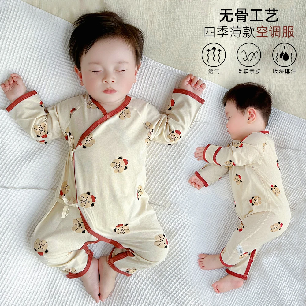 新生儿衣服夏季薄款婴儿连体衣宝宝空调服四季长袖哈衣护肚防着凉