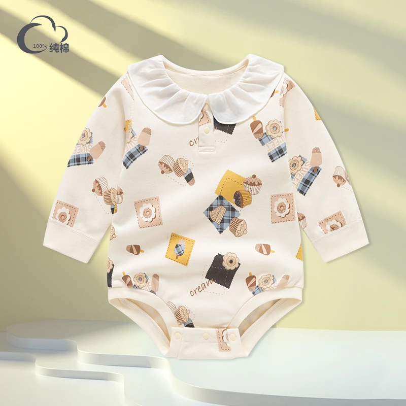 婴儿连体衣春秋长袖宝宝包屁衣三角哈衣洋气公主风无骨百日周岁服