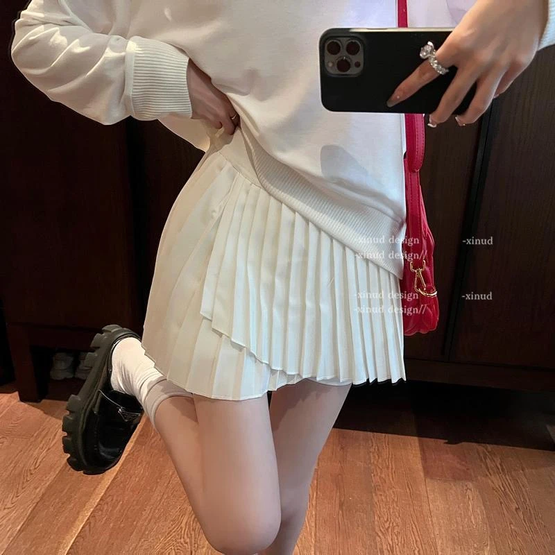 杜总家 甜心网球少女韩系清纯不规则百褶显瘦高腰运动防走光短裙