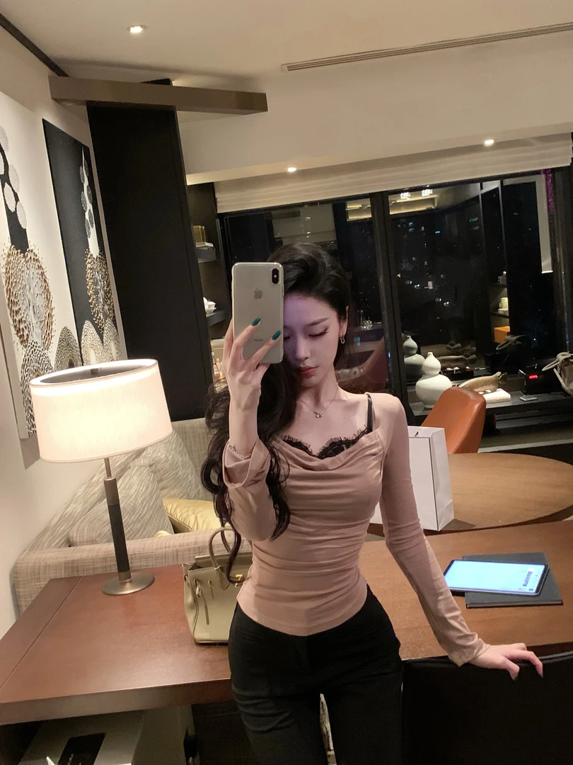 杜总家 纯欲主理人*原创韩漫姐姐纯欲天鹅颈荡领收腰两件套女上衣