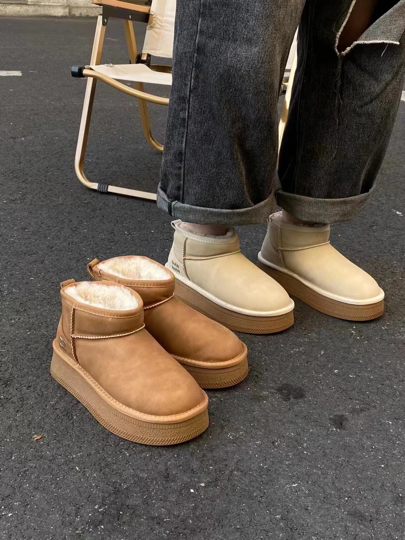 【蕾蕾】低帮雪地靴加绒加厚miu风低帮真皮矮筒经典保暖冬季女款