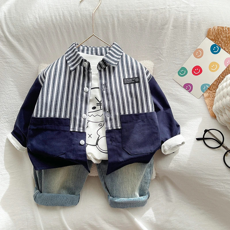 男童衬衫春秋长袖儿童衬衣外套2025新款小童秋季男孩薄款宝宝秋装