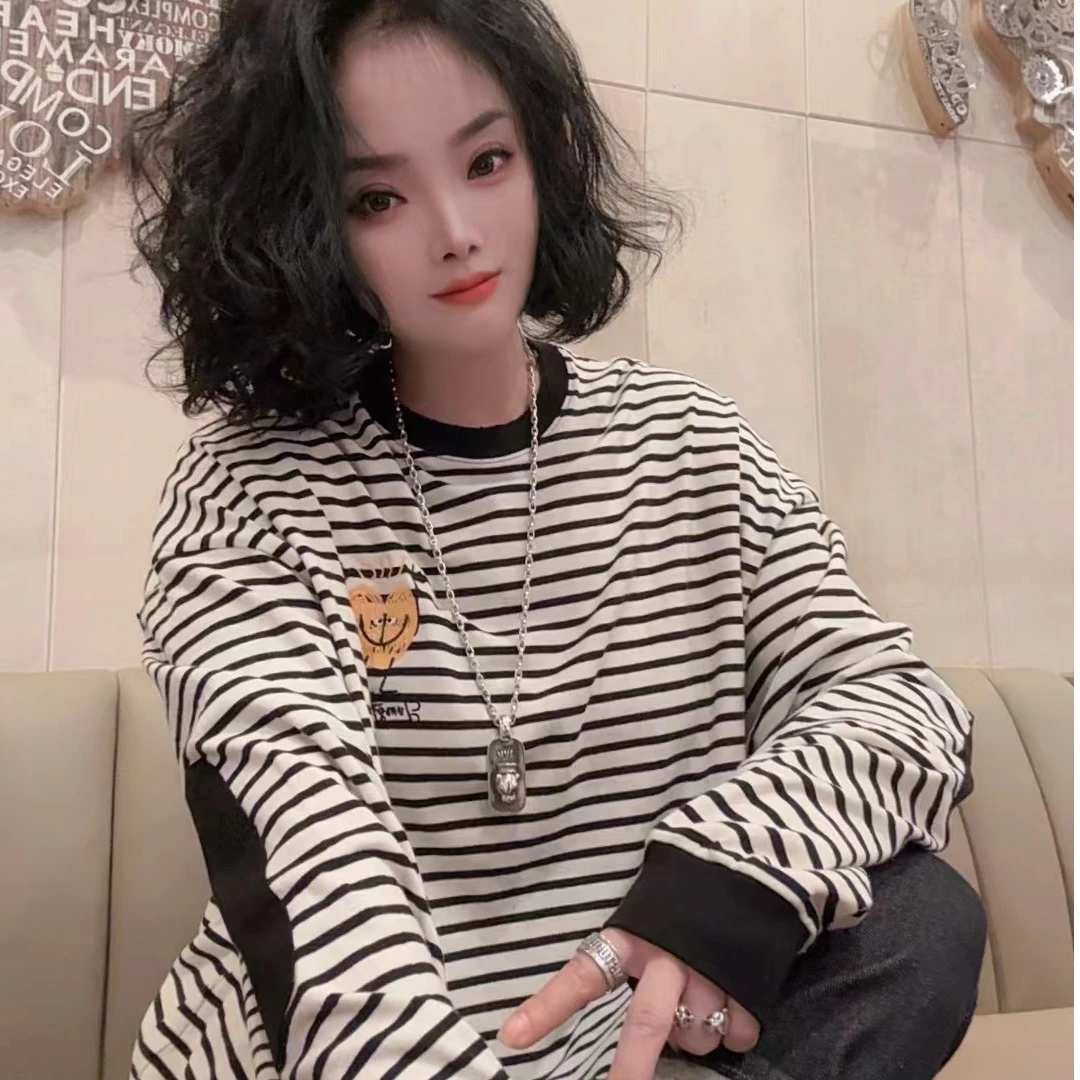 JVM【568】时尚百搭休闲长袖条纹T恤18590