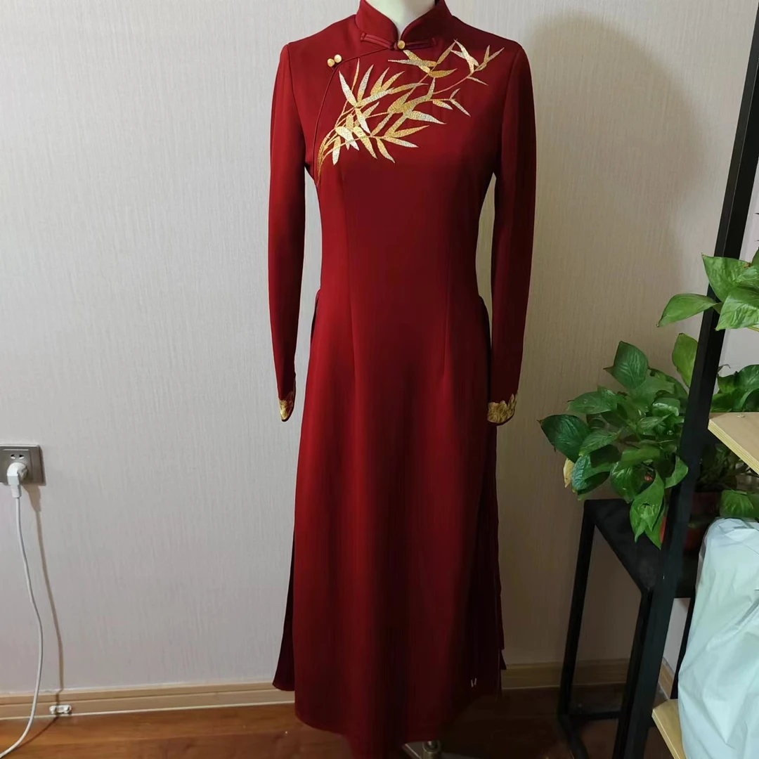 沉默 裳竹叶中式连衣裙