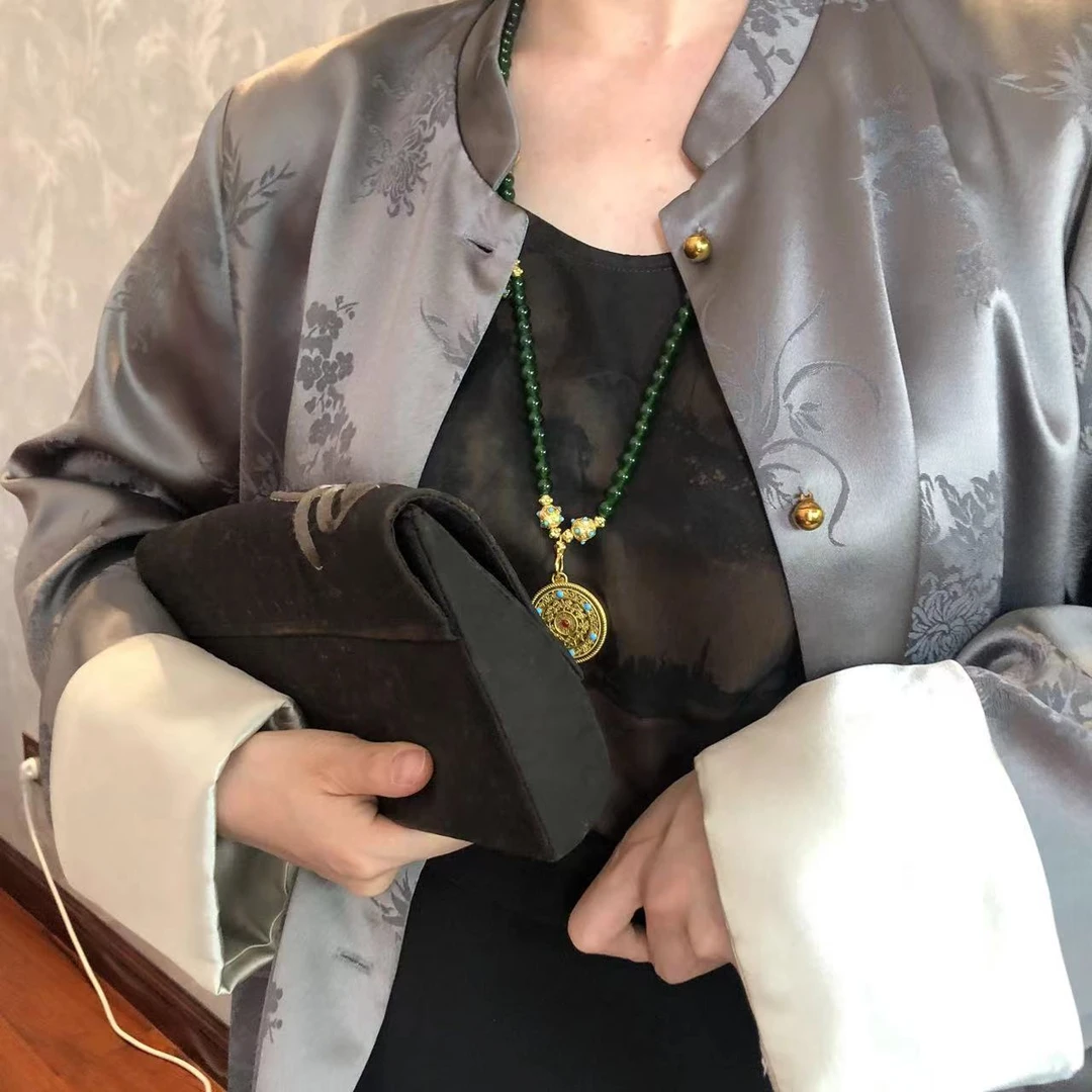 非金属树脂项链  新中式国风圆形复古吊牌项链